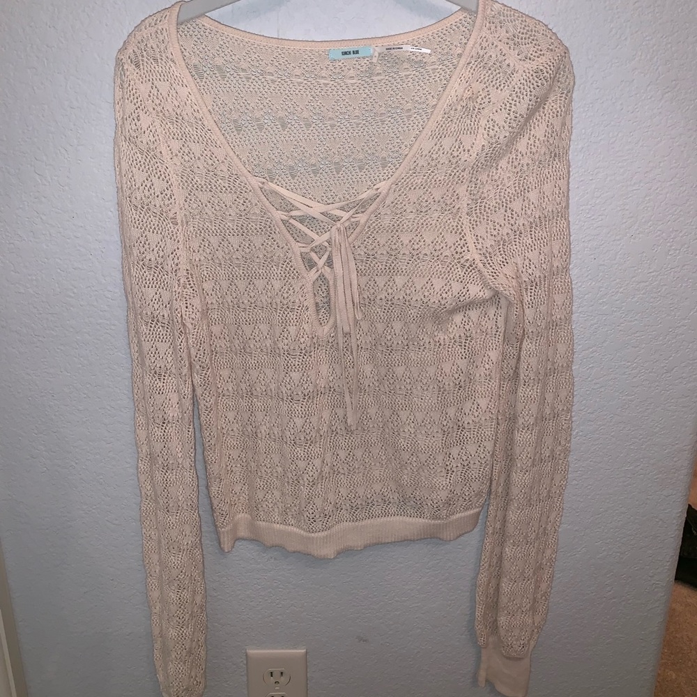 Kimchi Blue Lace Long Sleeve Lace Up Top-M